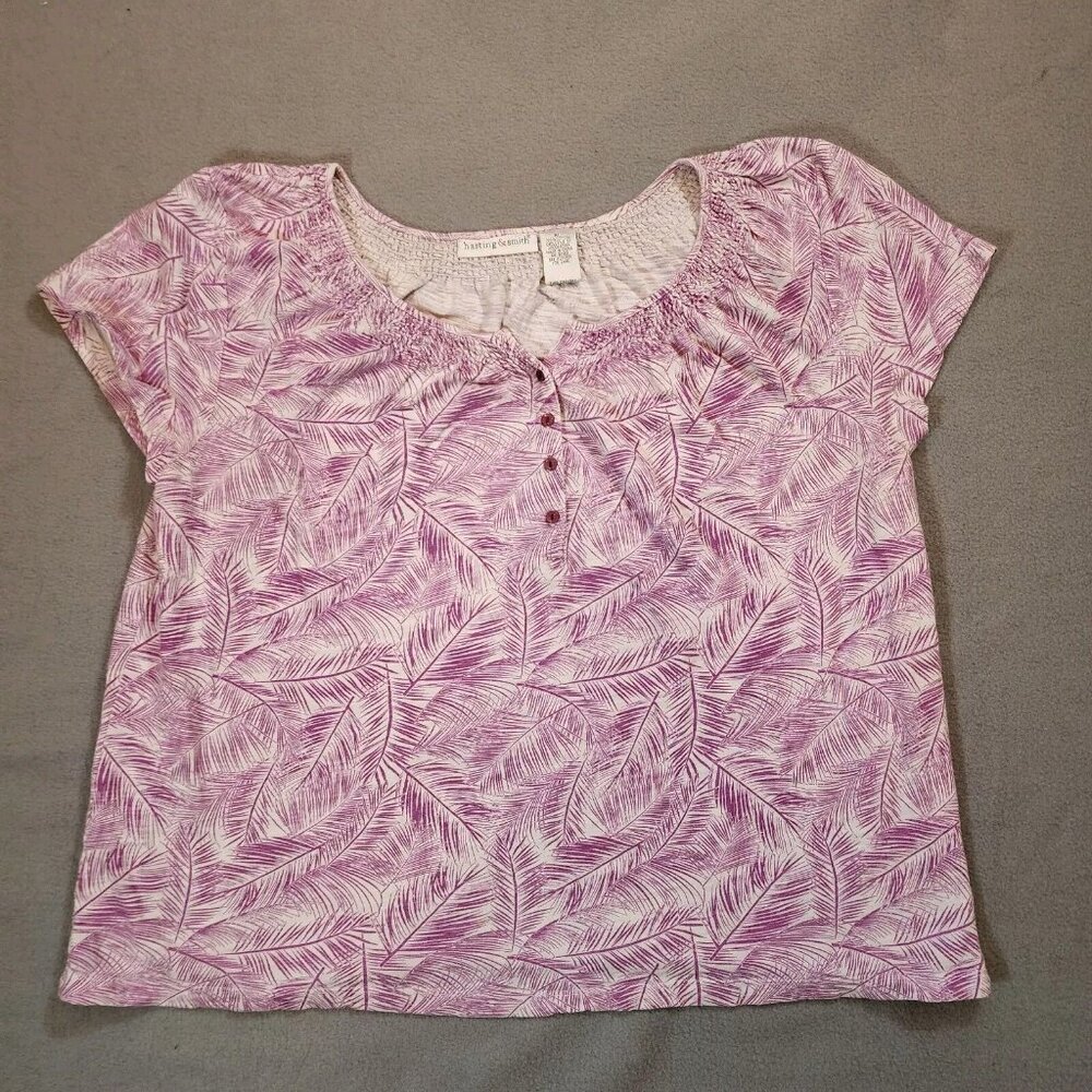 Hasting &‎ Smith Pink White Leafy Floral Top Sz XL
